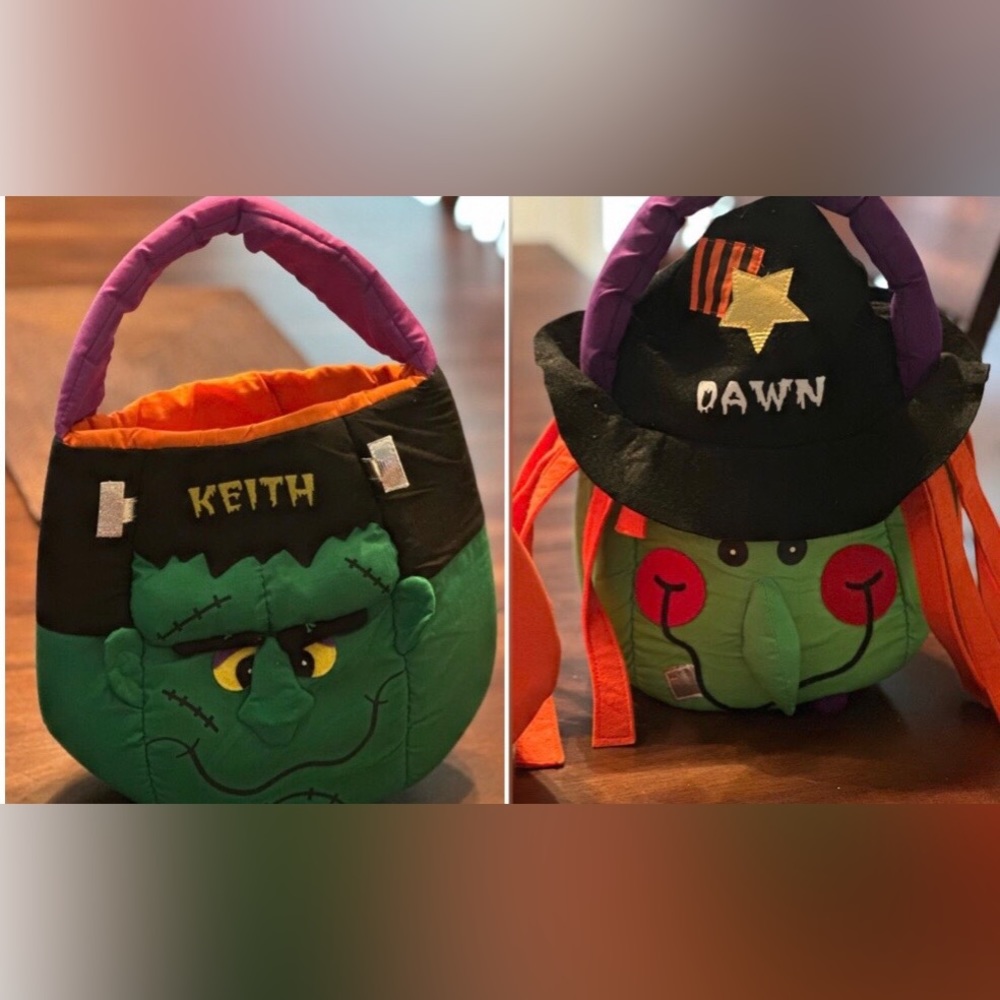 LOT OF 2 Vintage Fabric Felt Halloween Candy Buckets from Lillian Vernon